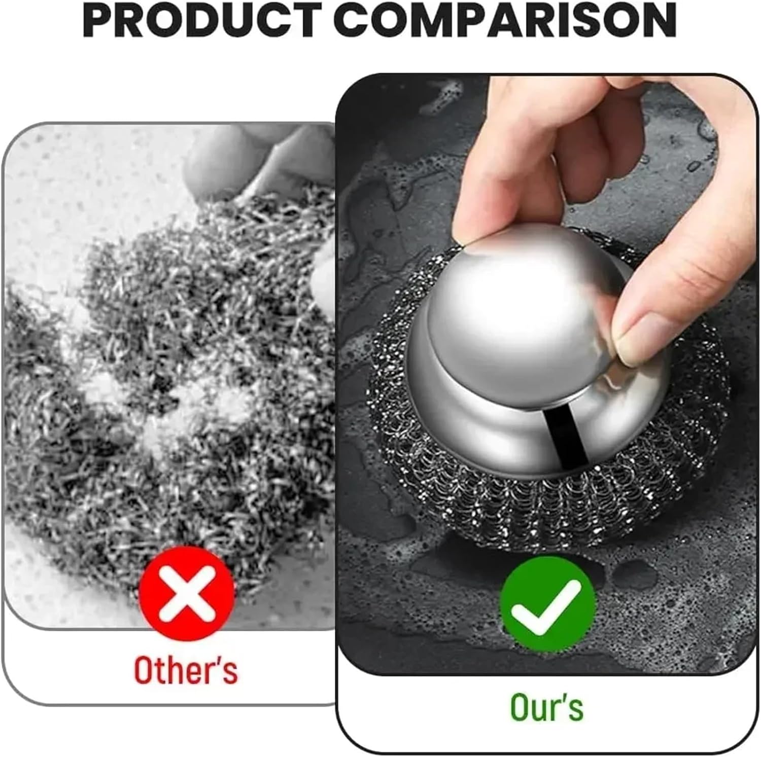 Stainless Steel Scourer 15pcs Steel Wool Scrubber Stainless Steel Handle Steel Ball Cleaning Brush