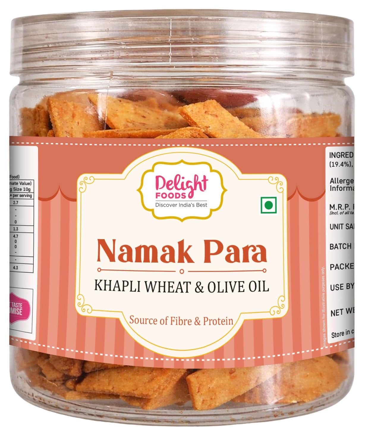 Delight Foods Khapli Wheat Namak Para 150gm | Made with Olive Oil | Ancient Grain | High Fiber Snack | Crispy & Healthy Snack-image-40