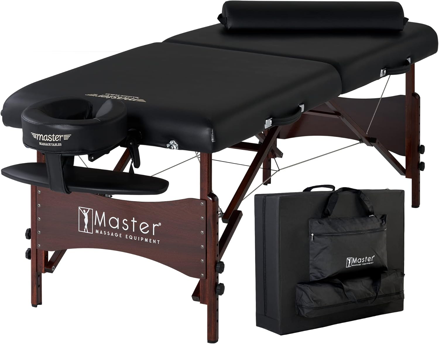 Master Massage Roma II Portable Massage Table Bed Package with 2.5" Cushion, Half Round Bolster, Disposable Face Cover, Black, 30" Salon Beauty Tattoo Lash Facial Bed