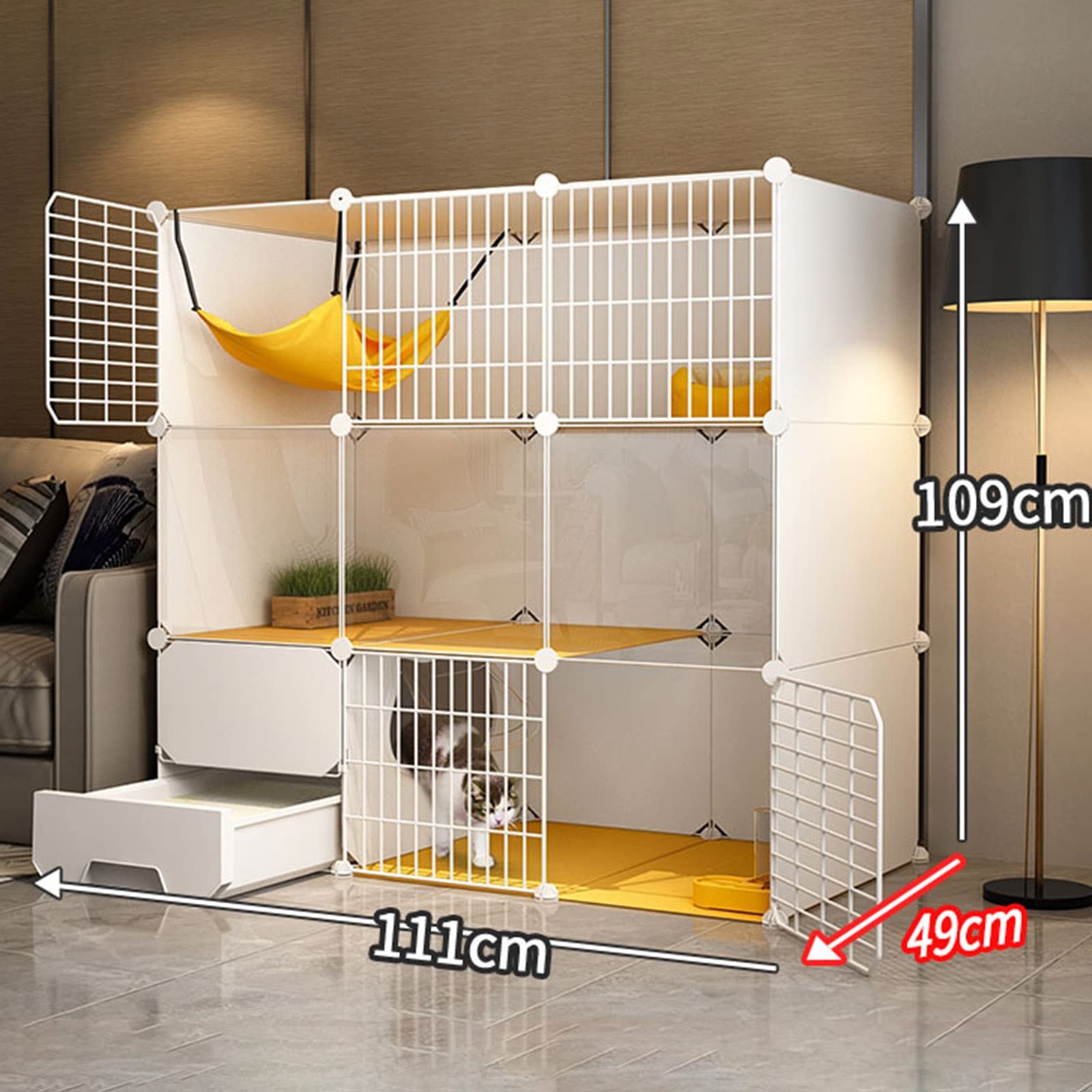 CHEMYO Jaula para Gatos de Interior - Casa de 3 Niveles con Caja de Arena, Perrera Grande