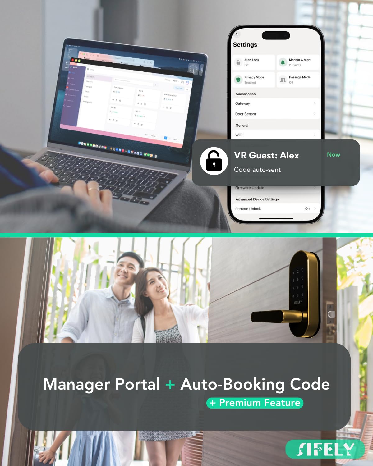 Keyless-Entry Keypad Elektronisches Türschloss: digitales intelligentes Schloss mit Code Passcode, elektrischer Türknauf/Griff, perfekt für Eingangstüren, Schlafzimmertüren (Gold, App-Steuerung, ohne
