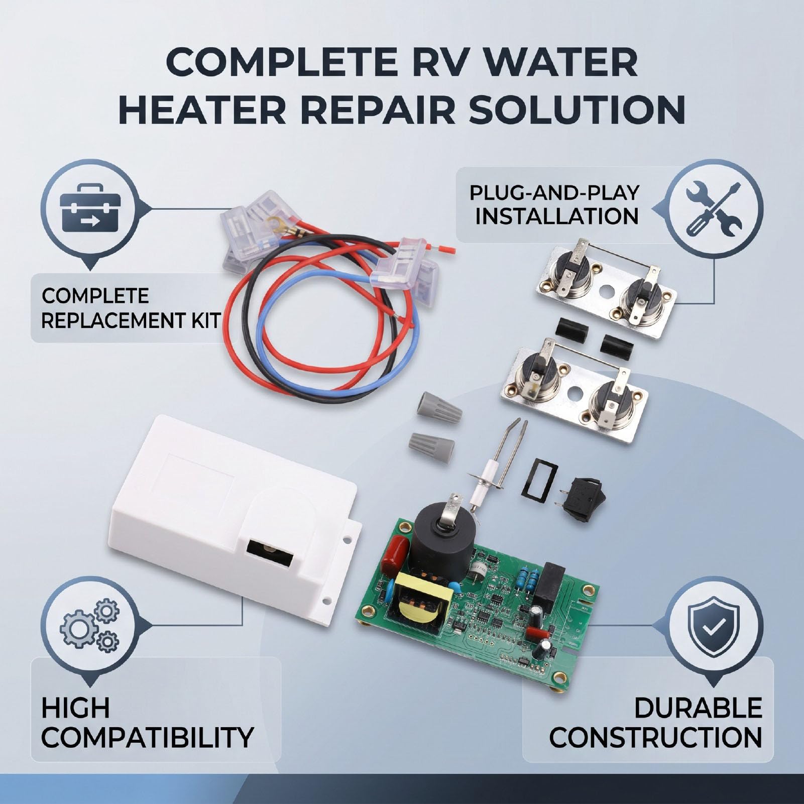 Yctze Zestaw do Wymiany Podgrzewacza Wody RV z płytą sterującą, Wyłącznikiem Temperatury i elektrodą zapłonową dla Serii SW4D SW6D SW10D SW12D SW16D