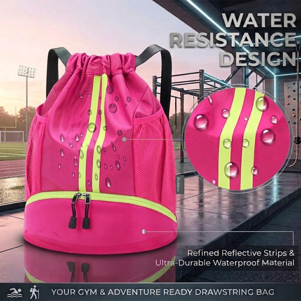 Drawstring Backpack with Shoe Compartment Gym Bag Water Resistant