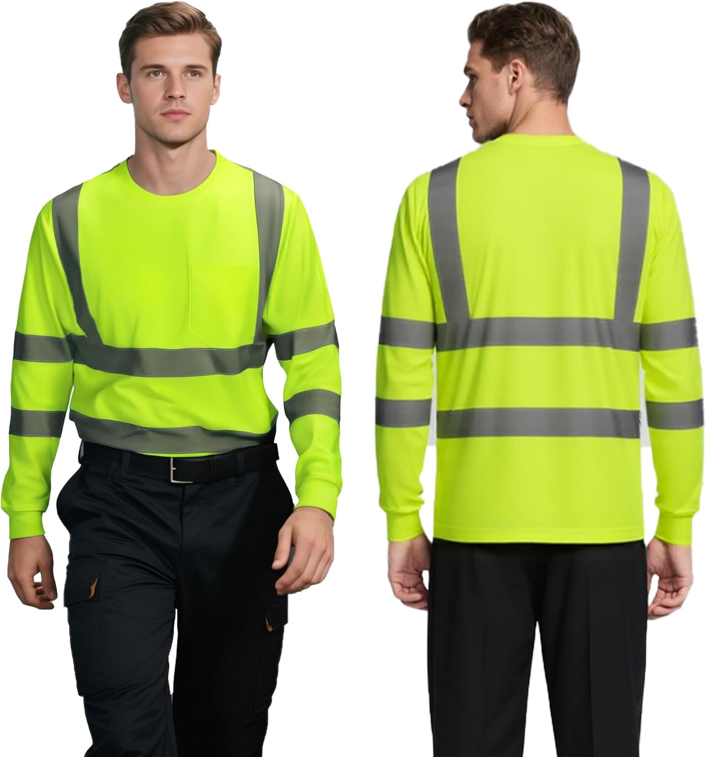 High Visibility Safety Shirts for Men, Hi Vis Class 3 Long Sleeve Reflective Construction Shirts - Image 6