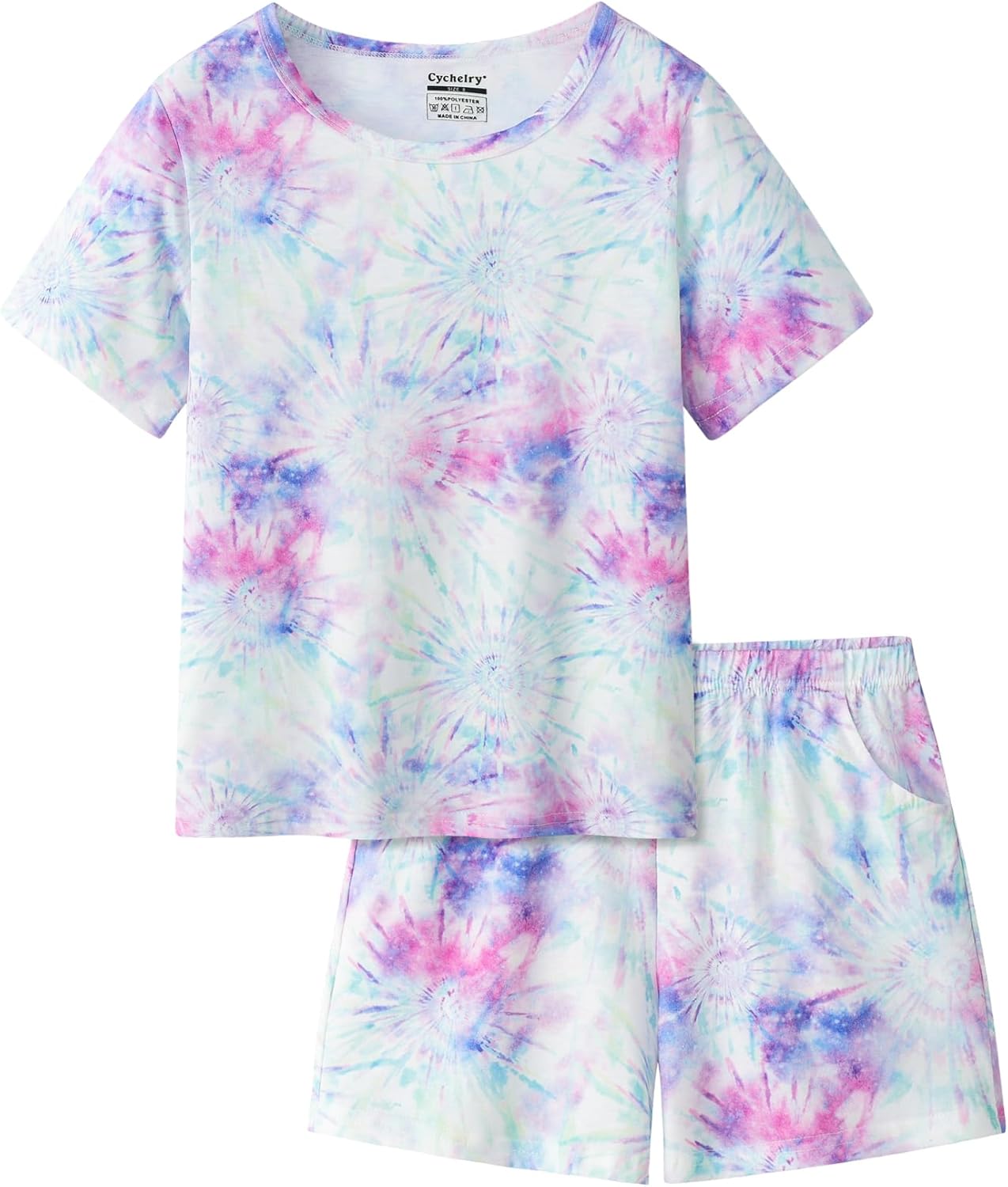 CYCHELRY Tie Dye Pajamas for Teen Girls Cat Snail Daisy Donut Fox Big Kids Sleepover PJS Sets Matching Clothes Size 6-16