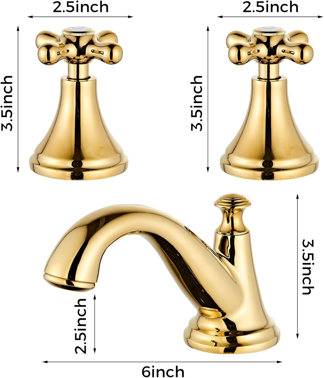Vintage Widespread Bathroom Faucet, Gold 3-Hole Sink Faucet with Drain Assembly, Solid Brass, Drip-Free Ceramic Cartridge, Adjustable 8-16 Inch Installation - Image 7