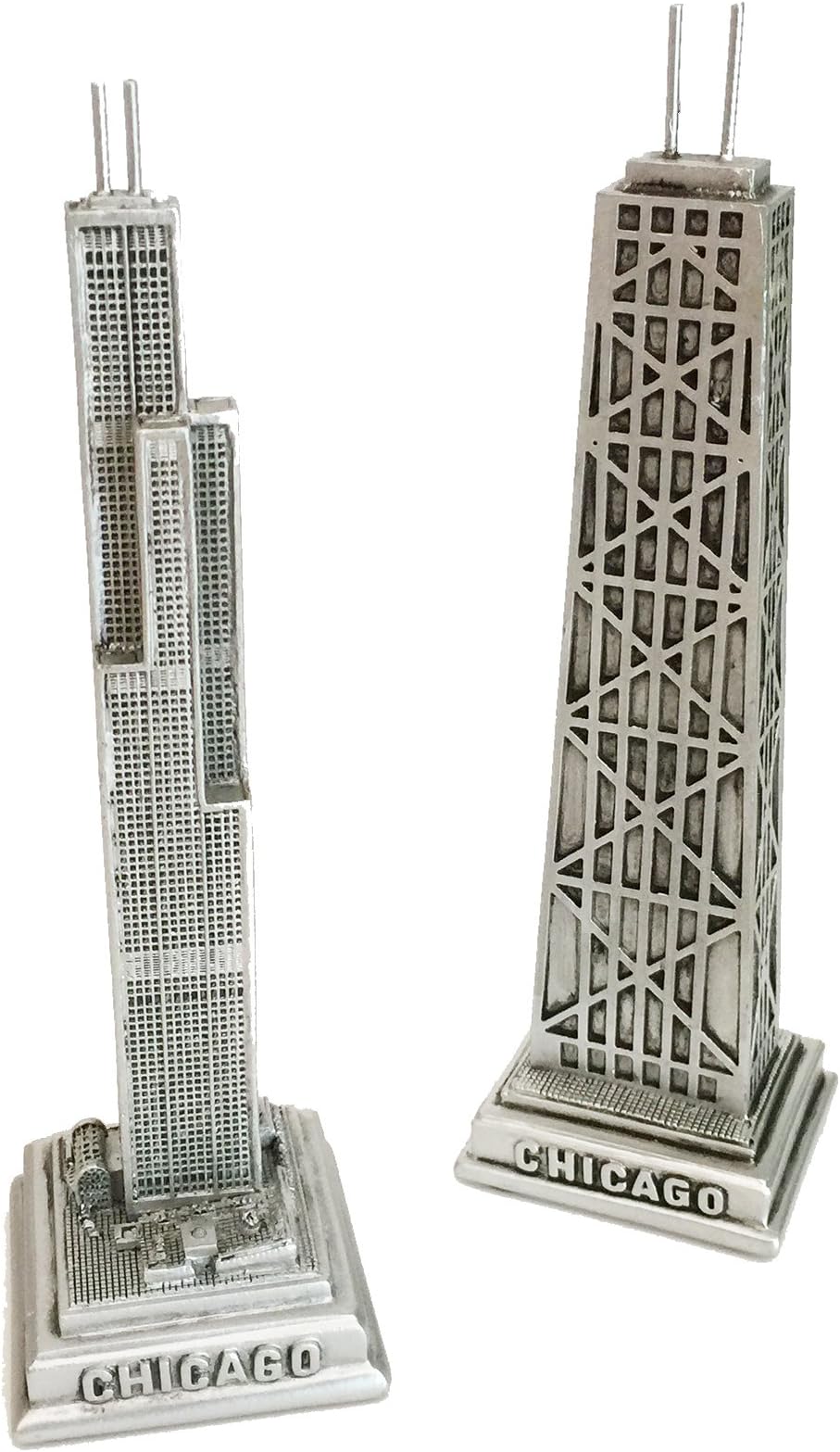 Chicago Pewter-Look Statue Collectors Gift Set of 2 - Willis (Sears) Tower and Hancock Building