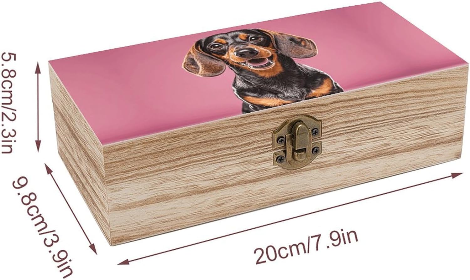 Dachshund Weiner Pet Dogs Wooden Storage Box Vintage Jewelry Storage Boxes with Lock Decorative Keepsake Chest for Rings, Necklaces, Trinkets for Women, Mom (7.9x3.7x2.3 Inches) image 2