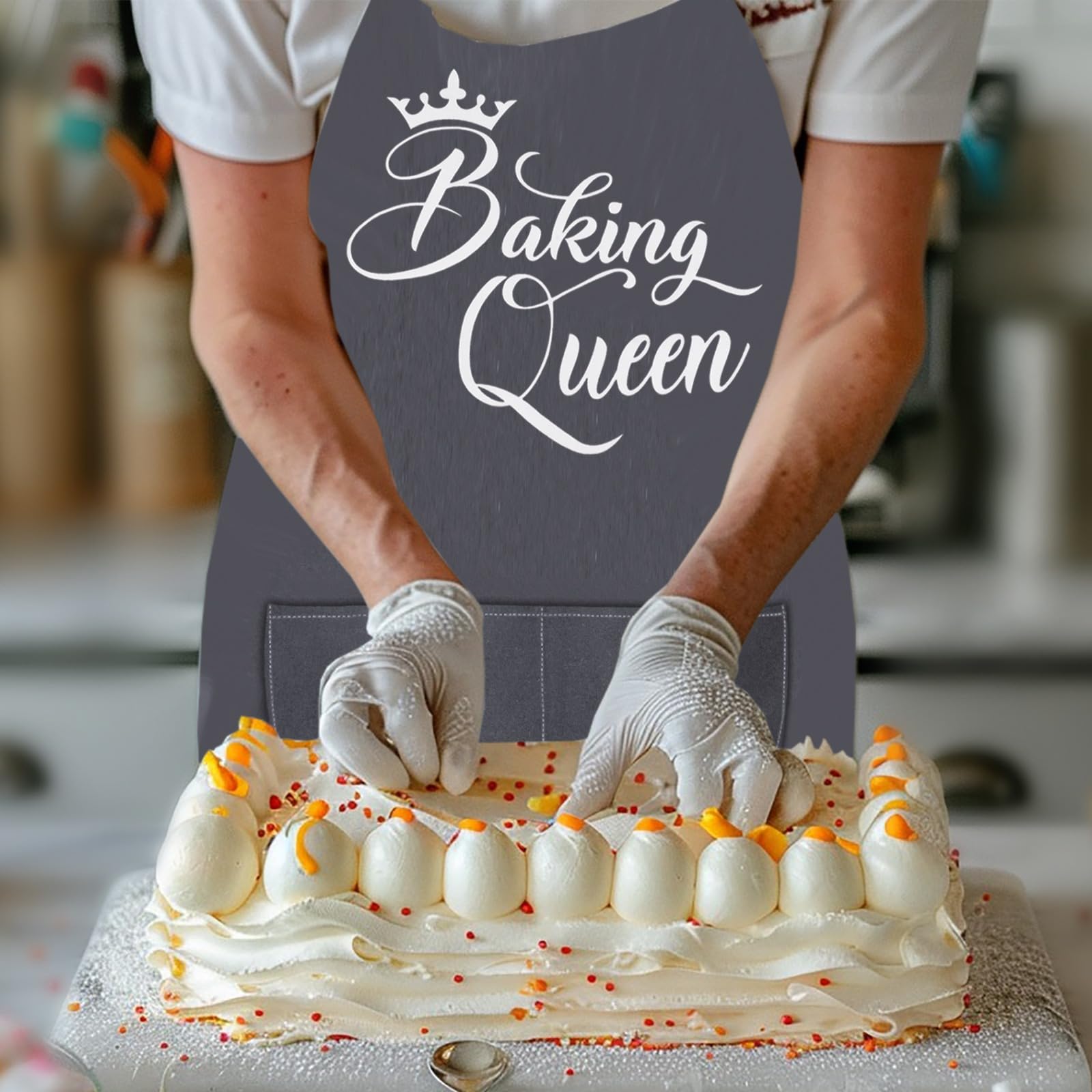 LINEN CLOSET® Baking Aprons for Women Baker Aprons for Men Funny Baking Gifts for Bakers Wife Husband Mother Daughter Kitchen Apron with Pockets- baking queen apron - Image 3