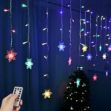 Snowflake Window Curtain Lights, 13ft 96 LED Snowflake Christmas Icicle Lights with Remote, 8 Modes Twinkle Fairy Light for Christmas Tree,Bedroom,House, Holiday,Yard Decoration Multi-Colored