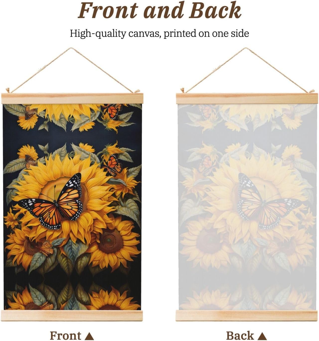 Sunflower Butterfly Print Poster Hanger,Hanging Poster, Poster Frame,Wood Poster Hanger, For Wall Hanging