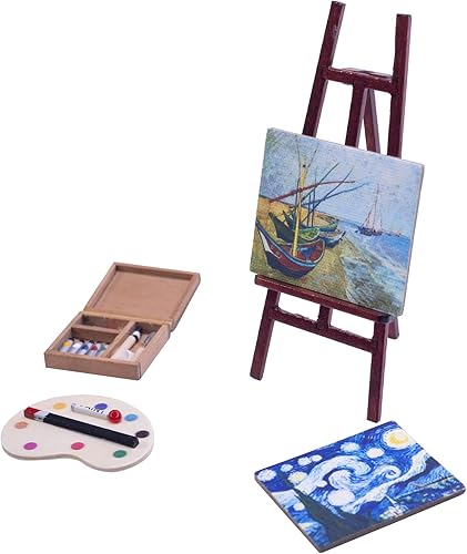 Miniatura 9 de Accesorio para casa de muñecas, flores de almendra y caballete de cielo nocturno, casa de muñecas en miniatura, juguete para balcón, muebles de