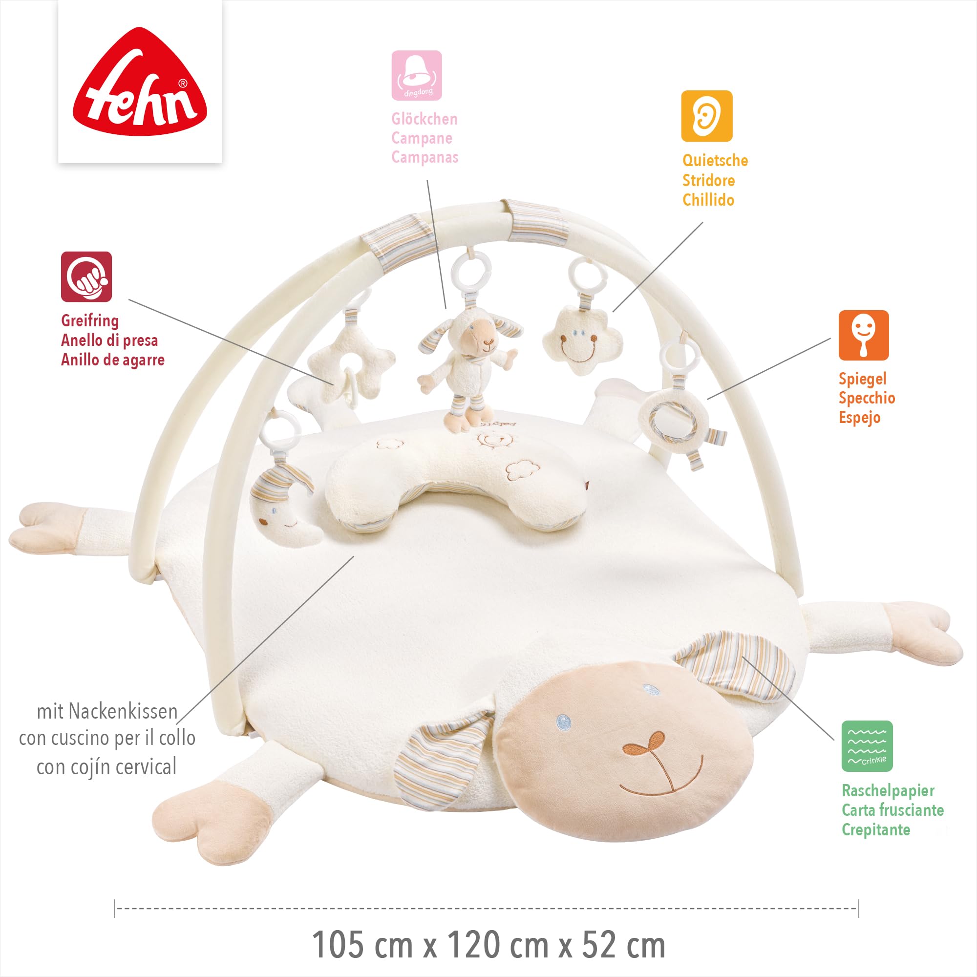 Fehn Speelkleed, 3D, activiteitenmat, baby, kruipmat, met 5 afneembare speeltjes om vast te pakken, voor baby's en peuters vanaf 0 maanden, kraamcadeau, Bruno : Fehn Fehn Speelkleed, 3D, activiteitenmat, baby, kruipmat, met 5 afneembare speeltjes om vast te pakken, voor baby's en peuters vanaf 0 maanden, kraamcadeau, Bruno : Fehn