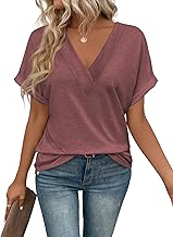 T-Shirt Women Short Sleeve V Neck Blouses Women Summer Elegant Loose Basic Top