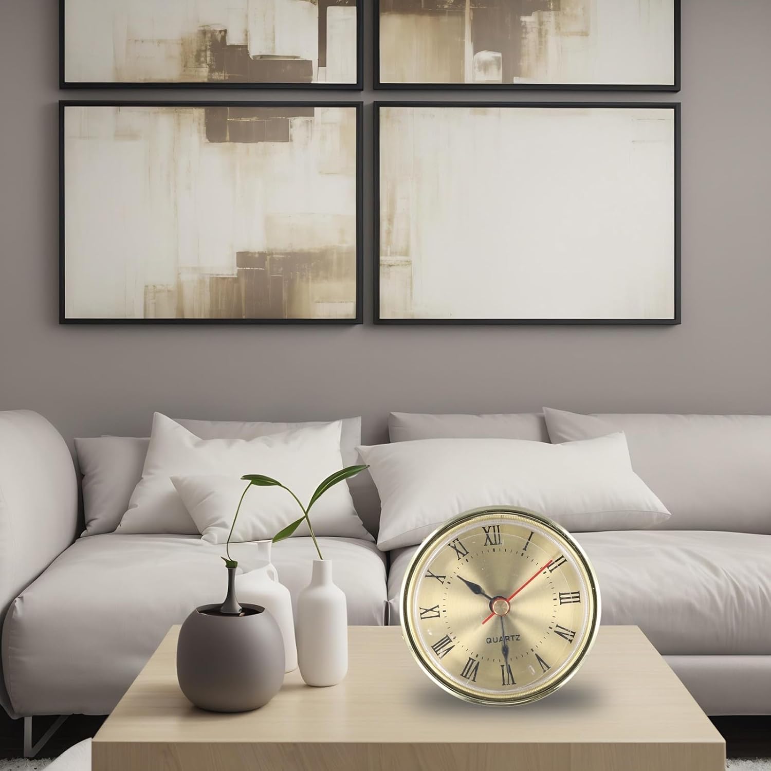 Quartz Clock Insert, 65mm Gold Roman Numeral Movement Replacement for DIY Wall Clock Repair Home Decor Craft Project Aluminum Frame Battery Operated Unit(gold)