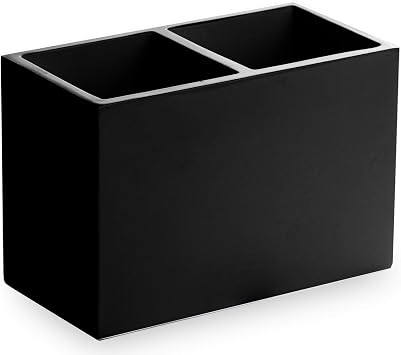 BINO | Multi-Purpose 2 Compartment Organizer - Elegant Makeup Brush & Toothbrush Holder for Bathroom and Vanity | Marble Stylish Accessories for Organization Matte Black