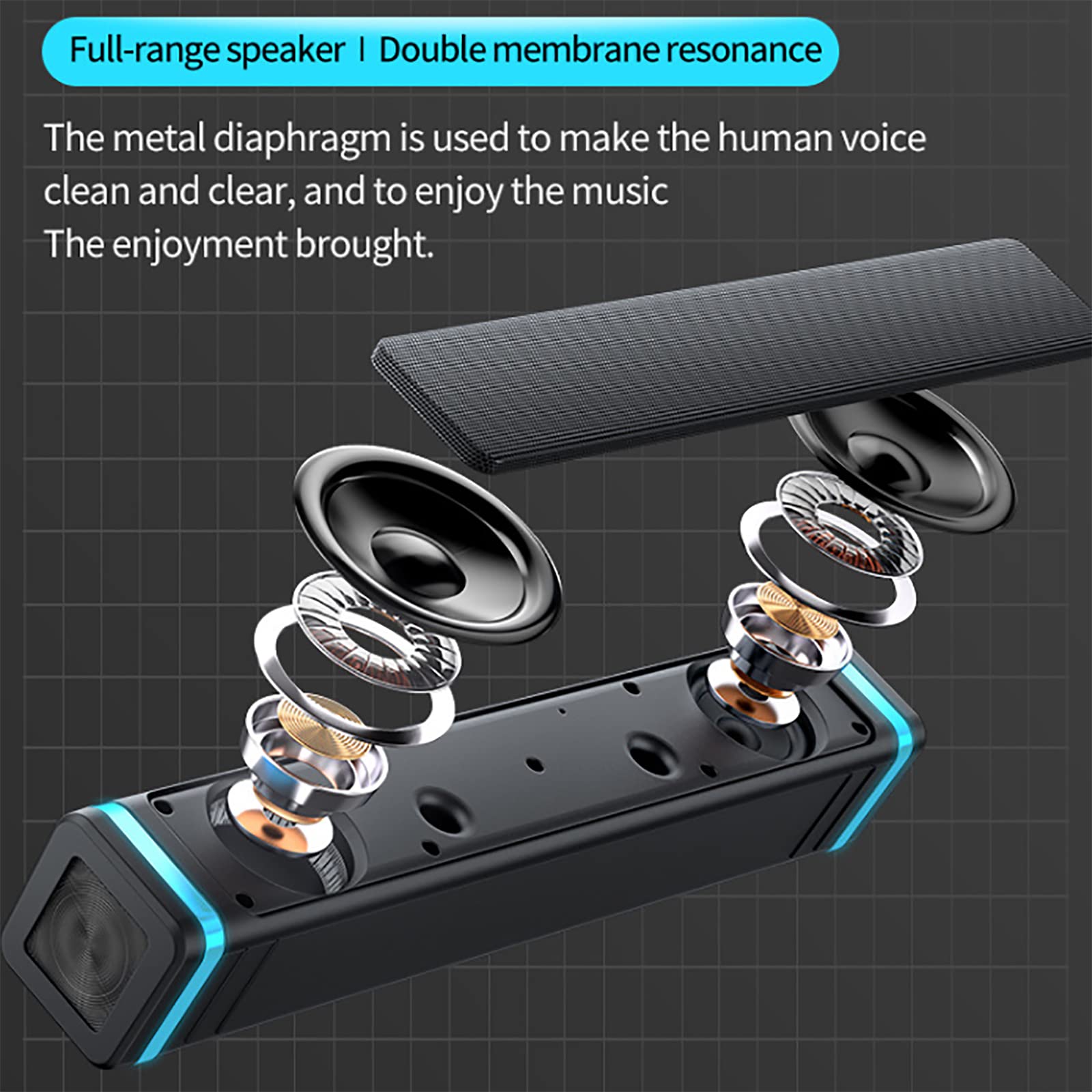 Głośnik FM Bluetooth, Głośniki Bluetooth 5.0 High Fidelity Sound Z Efektem Oświetlenia RGB, Głośnik Pełnozakresowy I Rezonans Z Podwójną Membraną, Pasmo Przenoszenia 20 HZ-20 KHZ