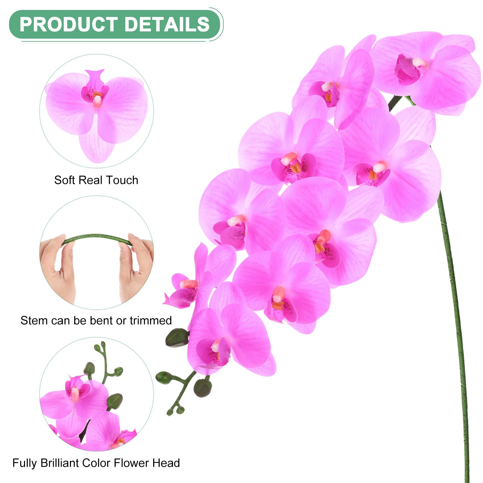 M METERXITY 1-Pack Artificial Orchid Flowers 9 Large Petals 37 Inch Faux Phalaenopsis Silk Bouquets Real Touch Lilac Fake Orchids for Home/Wedding/Christmas/Party/Garden Office - Image 2
