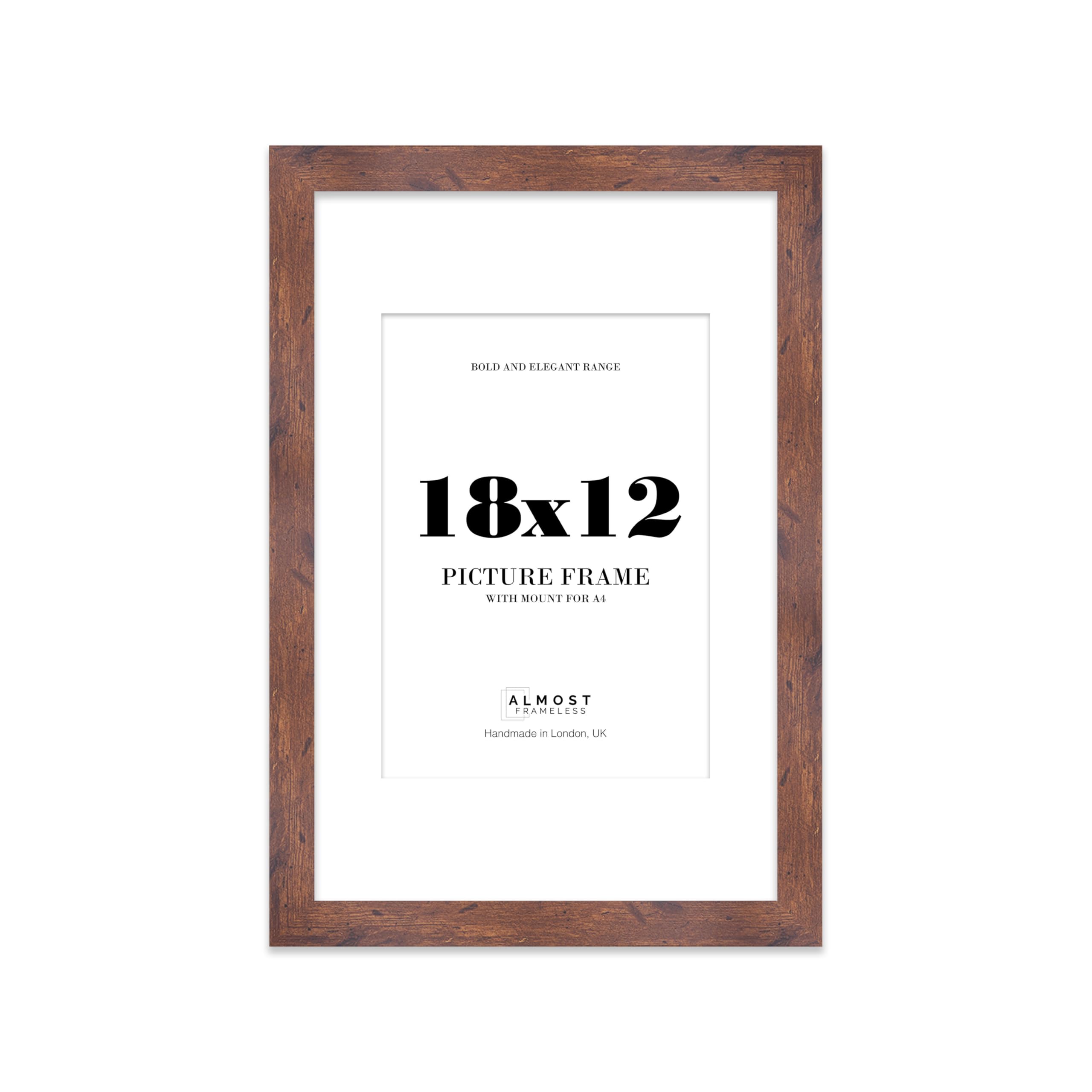 18x12 Rustic Wood Frame With Mount for A4 Pictures 28mm Edge Portrait and Landscape Display with Wall Hooks, 1 Pack