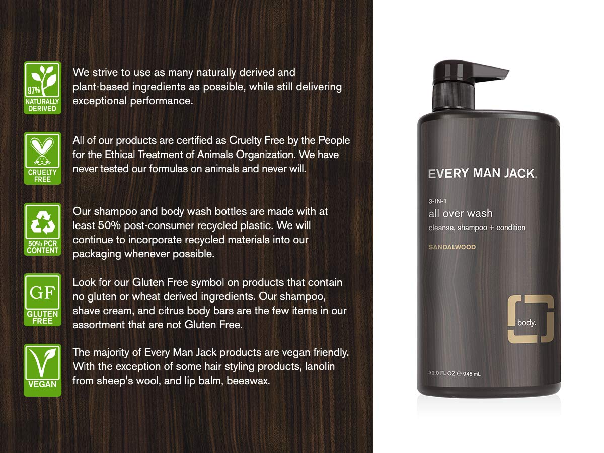Every Man Jack 3-in-1 All Over Wash, Sandalwood, 32-ounce, brown - Image 3
