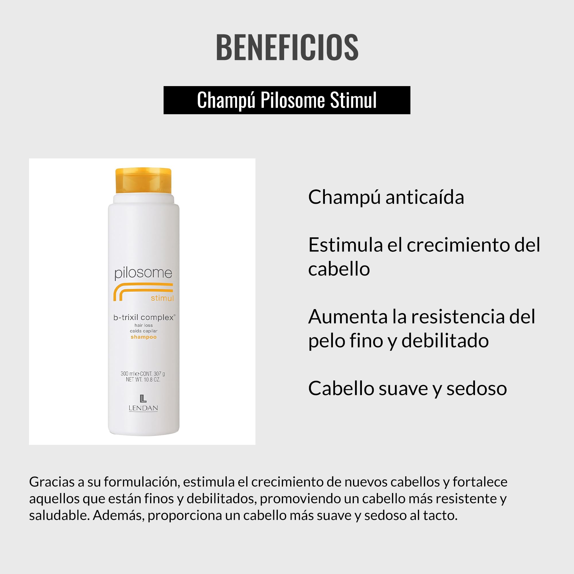 Champú Anticaída LENDAN Pilosome Stimul B-Trixil Complex 300 ml Estimula el Crecimiento del Cabello
