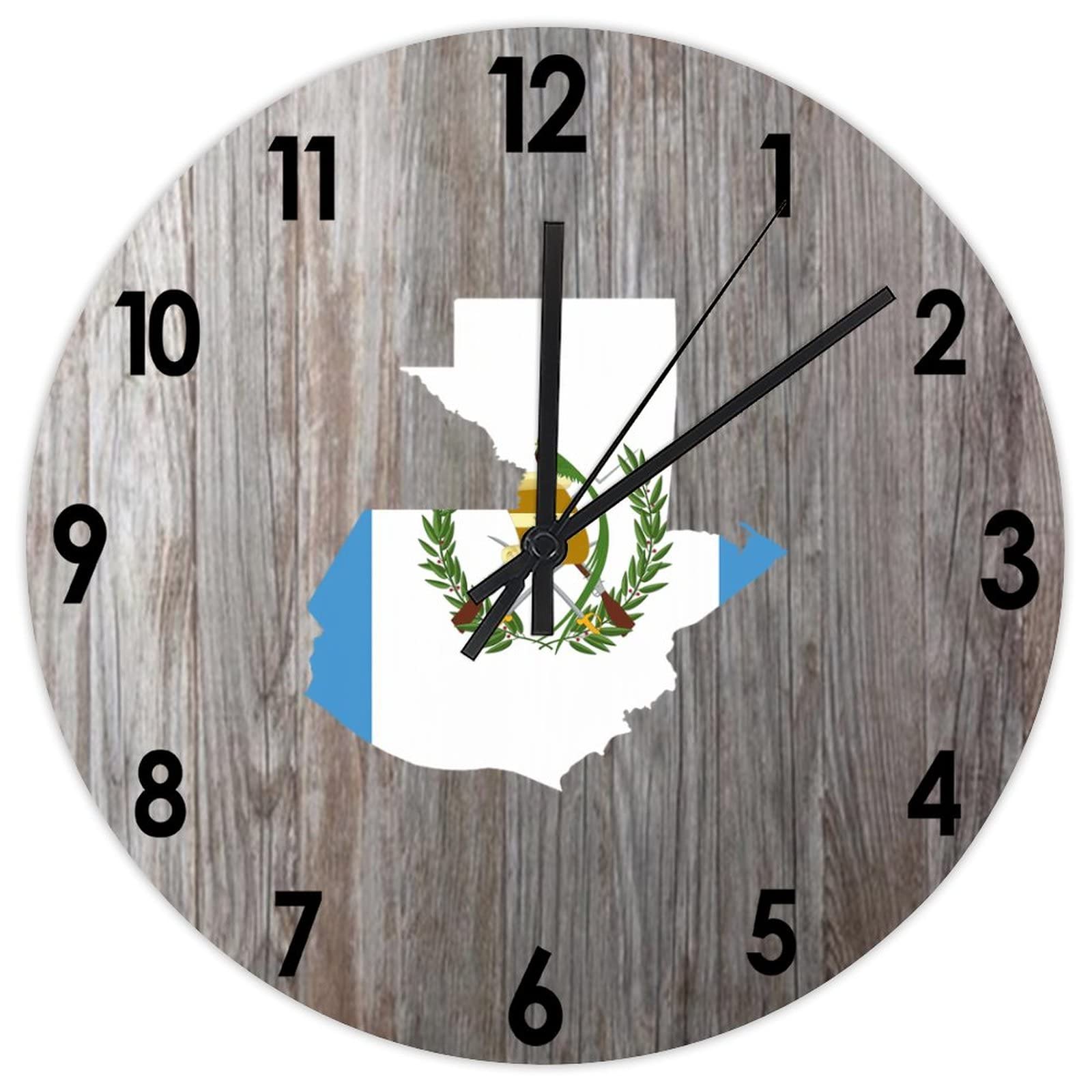 Horloge murale en bois drapeau Guatemala à piles sans bruit 38cm