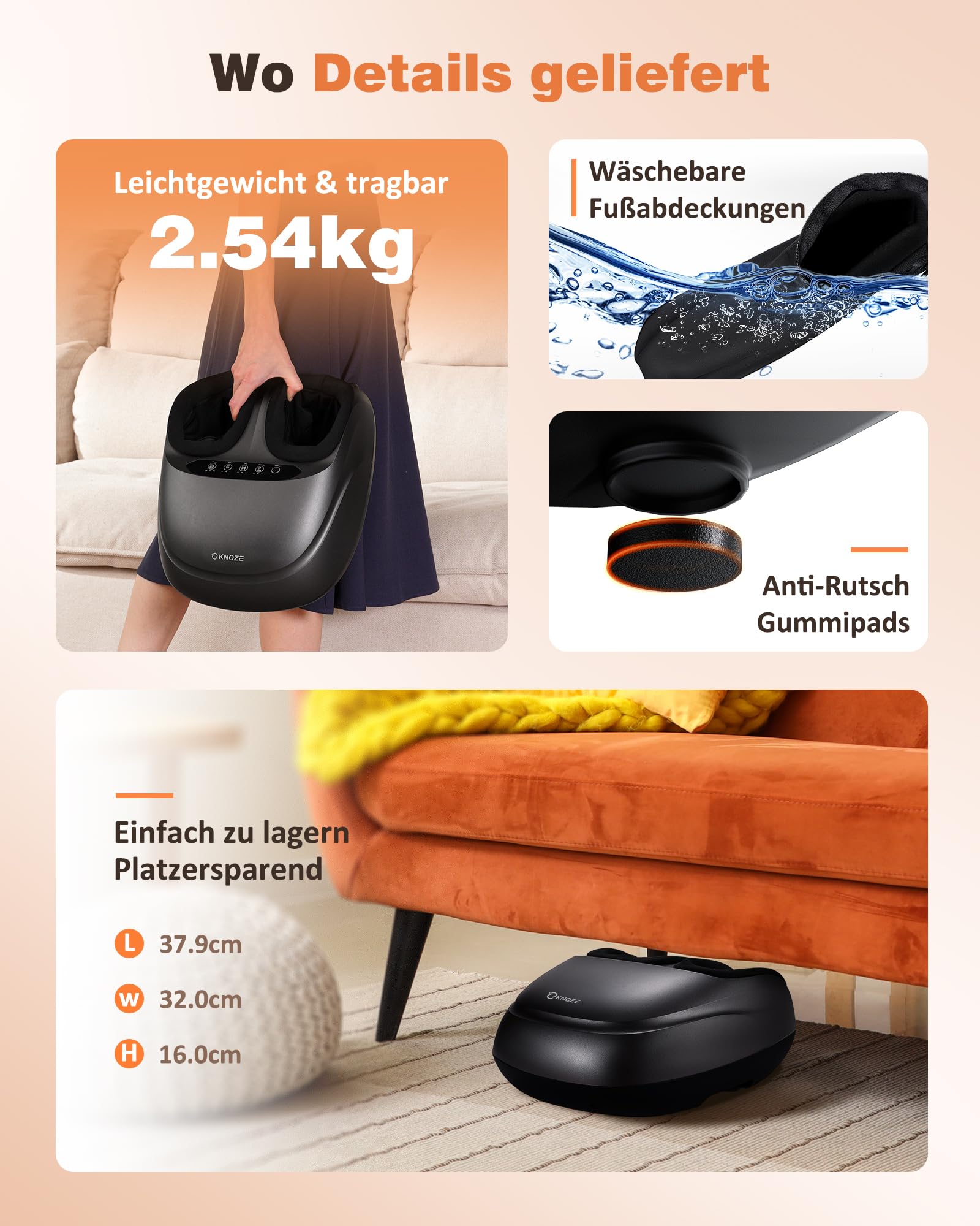 KNQZE Fußmassagegerät, Fussmassagegerät Elektrisch mit Wärmefunktion, Tiefenknet Shiatsu fußmassage für Plantarfasziitis & Neuropathie, Geschenke für Mama Frauen, Männer, Bis Schuhgröße 47