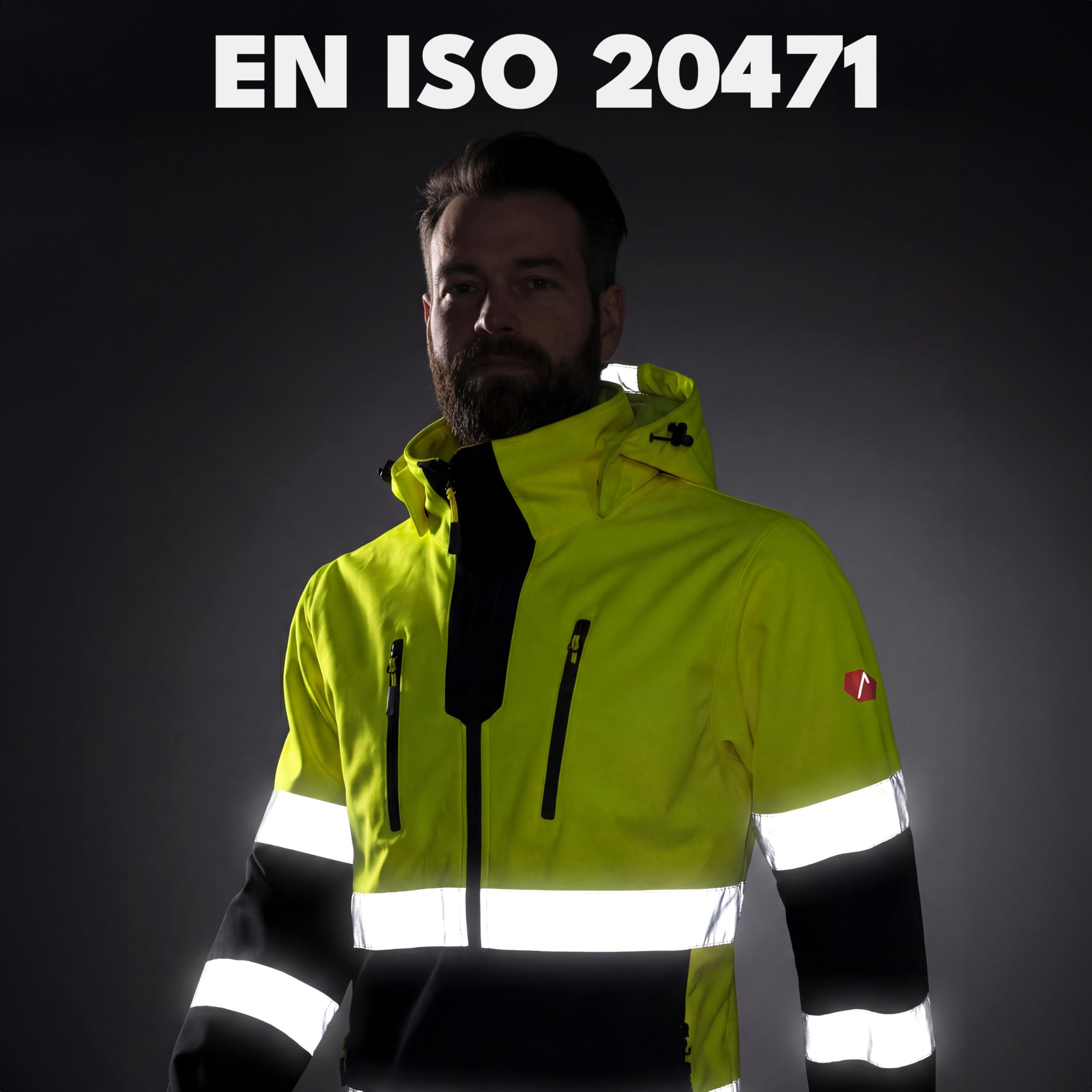 ACE Neon Veste de sécurité - Veste de sécurité softshell robuste avec réflecteurs et capuche amovible - EN ISO 20471 - Jaune - XL