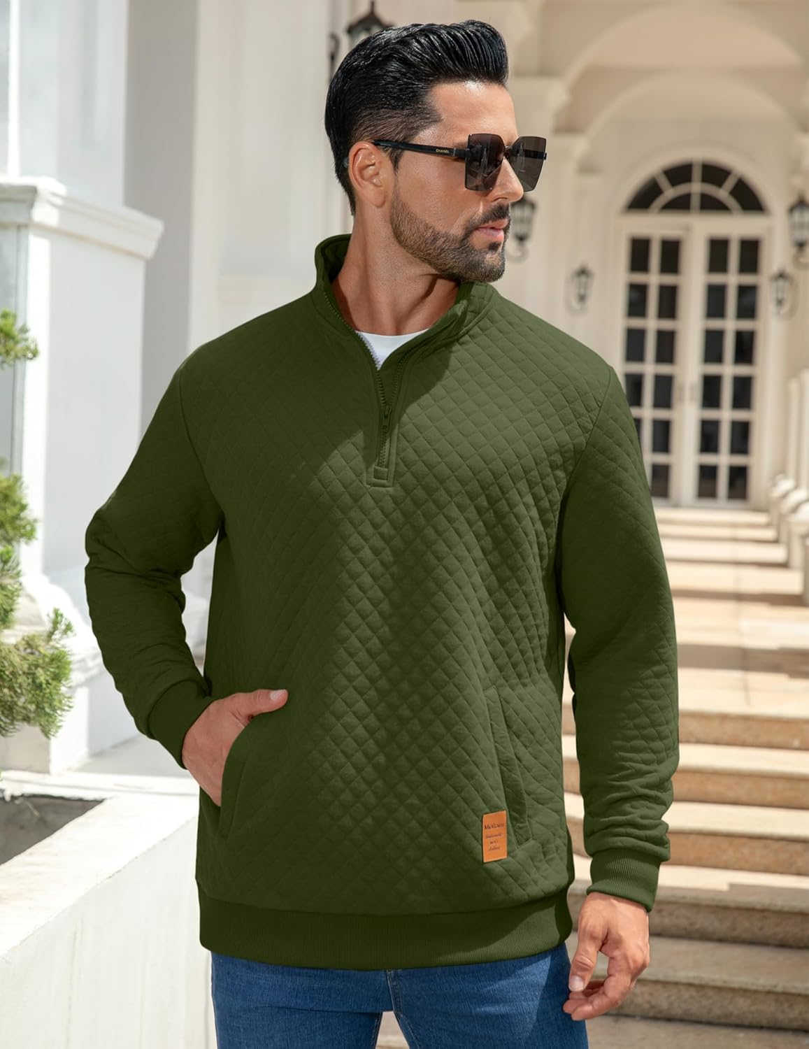 MioRoim Men's Quarter Zip Casual Pullover 1/4 Quilted Waffle Long Sleeve Sweatshirt Mock Neck Sweater with Pocket - Image 2