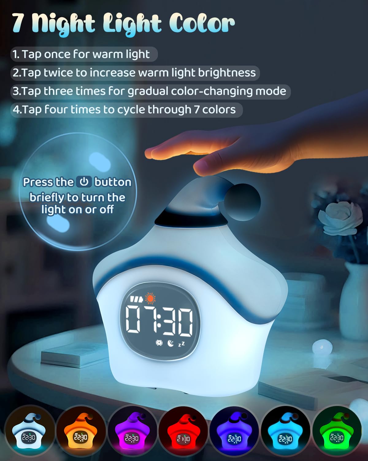 Réveil étoile Avec Veilleuse Pour Enfants Avec Entraînement Au Sommeil Et Machine Sonore, Lampe Rechargeable En Silicone, Lampe De Table En Forme D'animal Mignon, Compagnon De Sommeil Parfait Pour