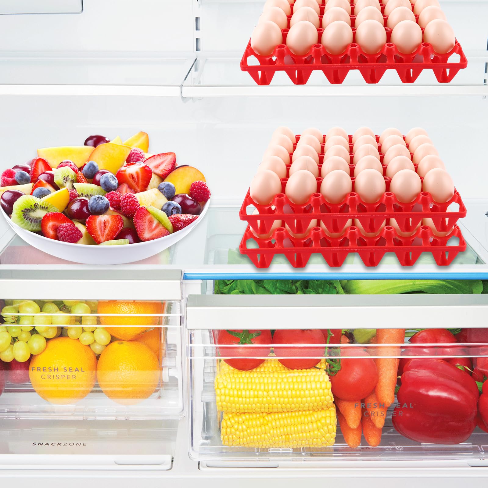 CYEER Lot de 20 Plateaux à Œufs en Plastique Rouge, Alvéoles pour 30 Œufs Empilables, Casier Lavable pour Élevage de Poules, Transport et Vente sur Marché (Capacité 600 Œufs)
