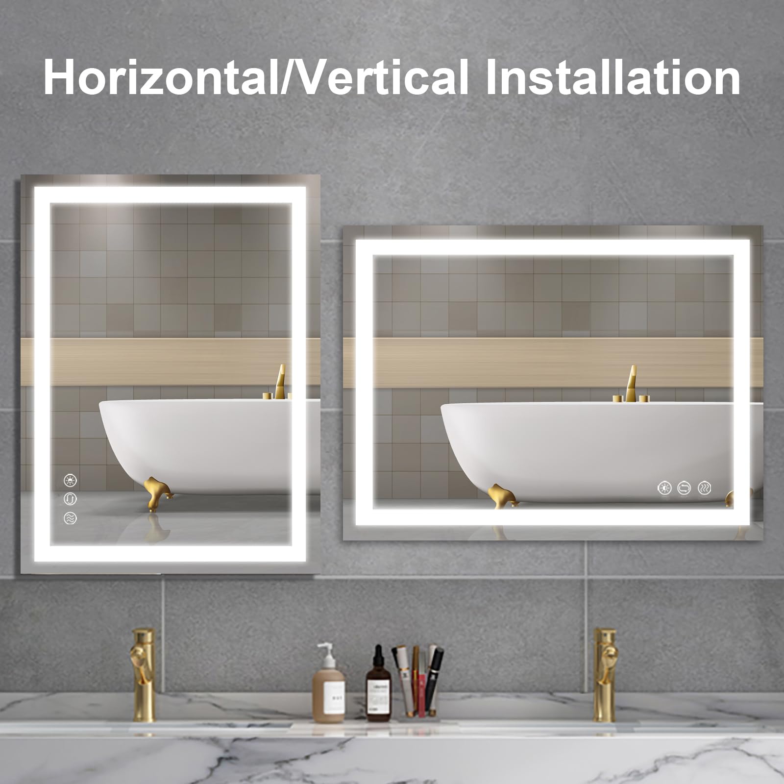 Beelux 32x24 LED Bathroom Mirror for Wall,Lighted Vanity Mirror Dimmable,Anti-Fog,Shatter-Proof, Memory, 3 Colors,Shatter-Proof, Smart Touch