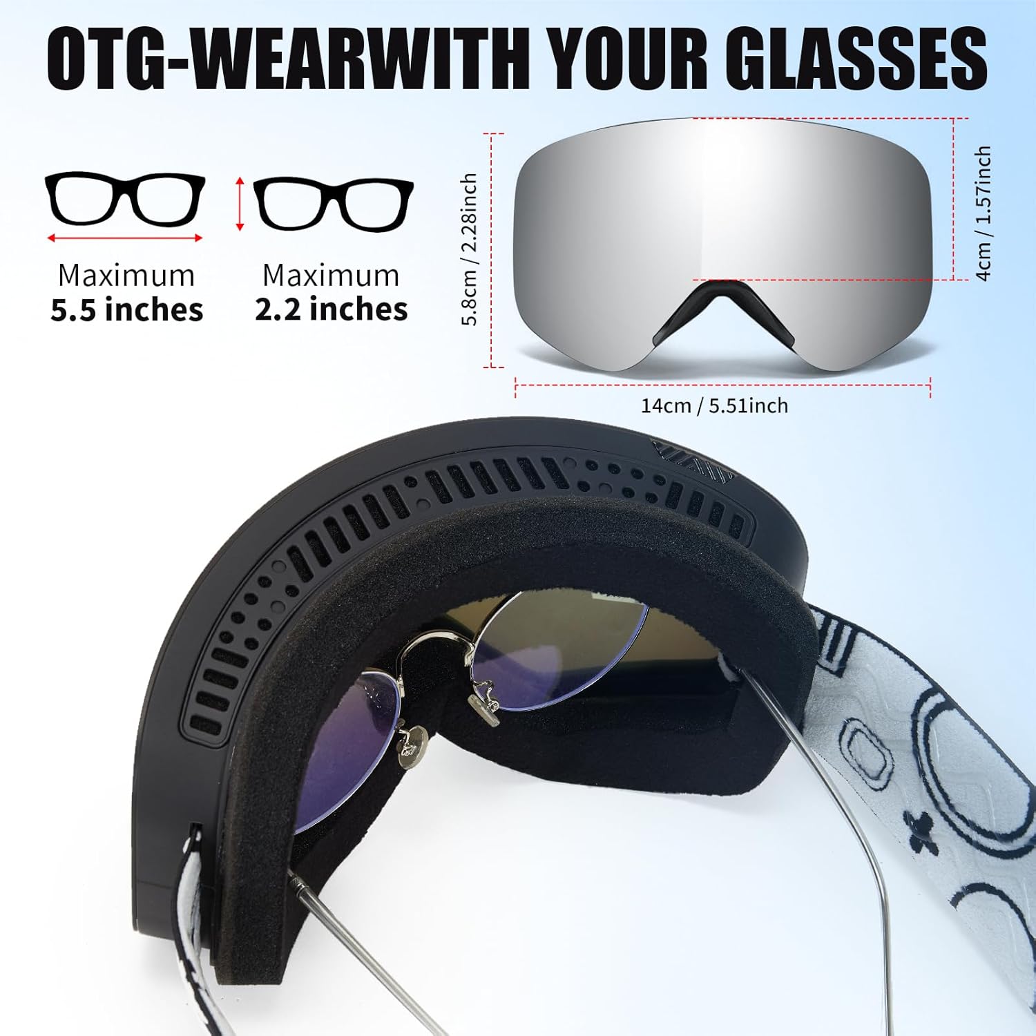 VCOROS Magnetic Ski Goggles UV400 Protection Snow Snowboard Goggles OTG Anti-Fog Goggles For Snowmobile Skiing Skating - Image 8