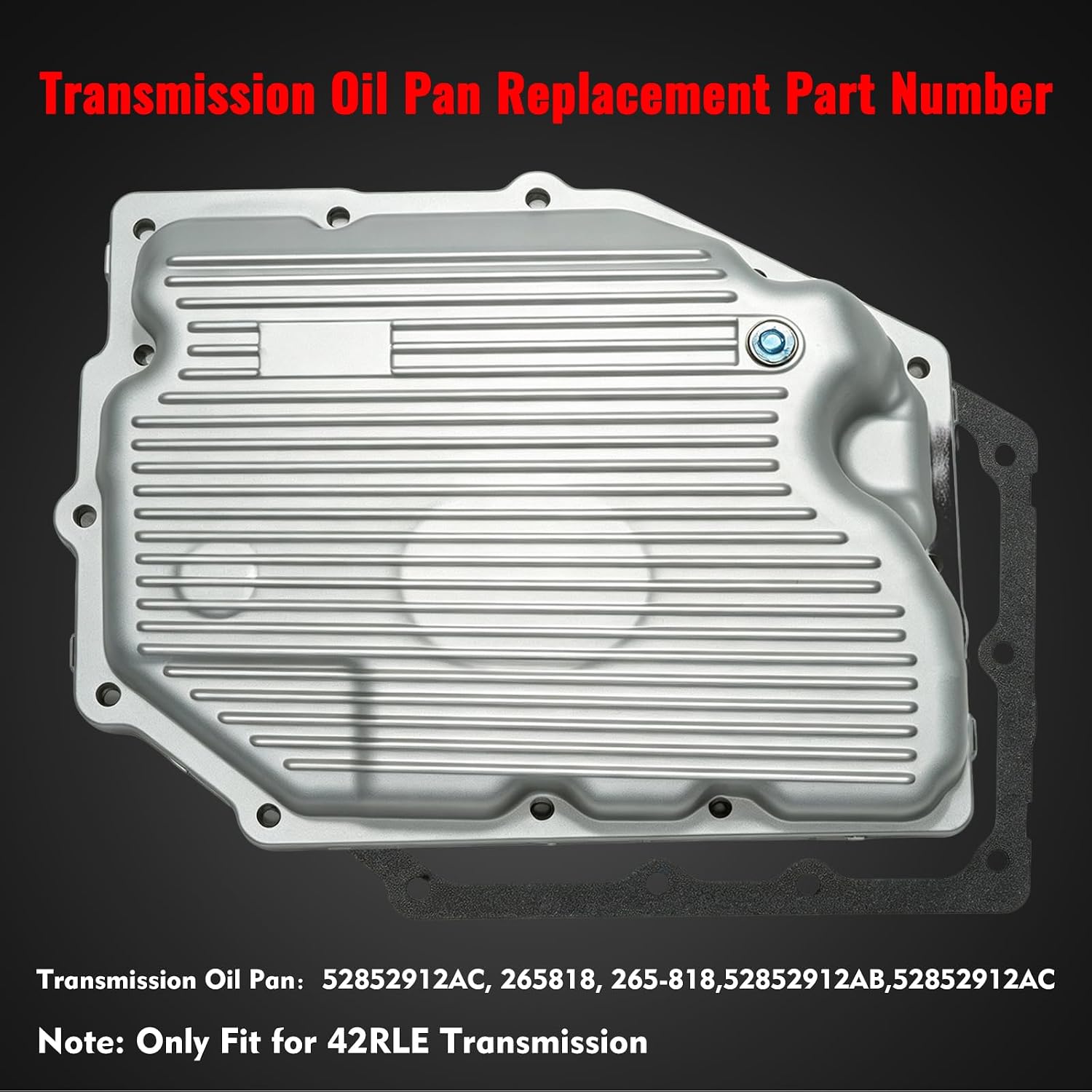265-818 Aluminum Transmission Oil Pan Fit for Jeep Wrangler Liberty 42RLE, Transmission Pan Gasket Kit for Dodge Dakota Charger Nitro, for Chrysler 300, for Ram 1500 2003-2012, Replace 52852912AC