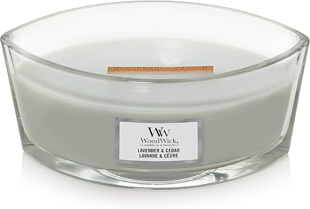 Woodwick Ellipse Scented Candle with Crackling Wick, Up to 50 Hours Burn Time, Lavender and Cedar