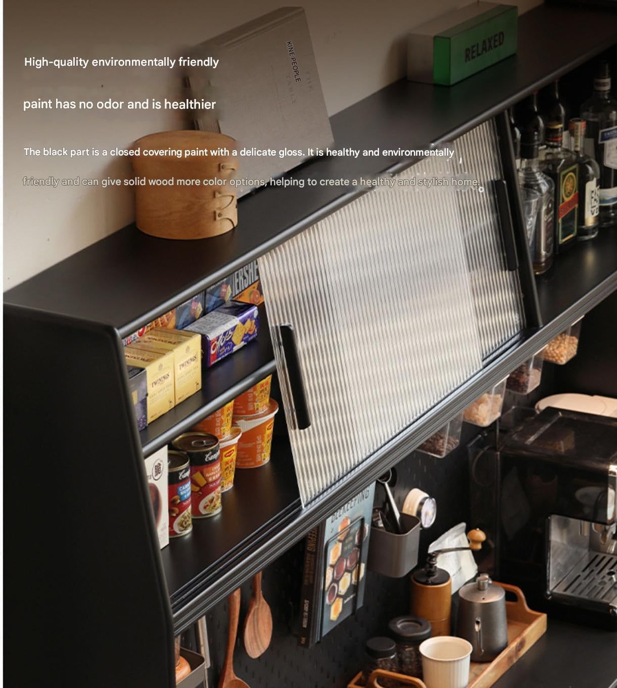 GVAwood Solid Rubberwood Restaurant Modern Sideboard 49.2X 15.7x33.8 inch /125x40x86 сm/Black Color/Sideboard