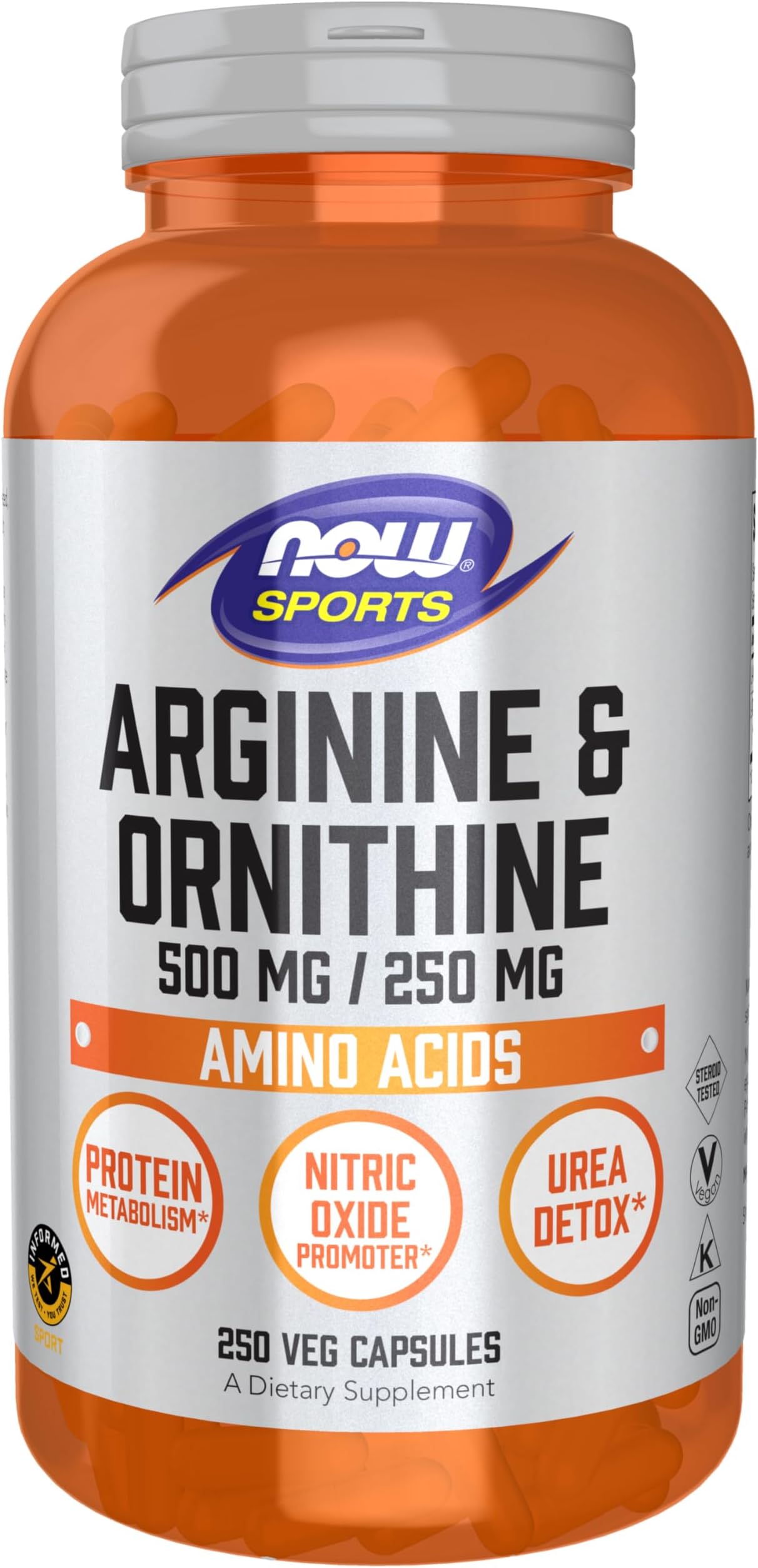 [海外直送品] ナウフーズ アルギニン 500mg&オルニチン 250mg 250粒