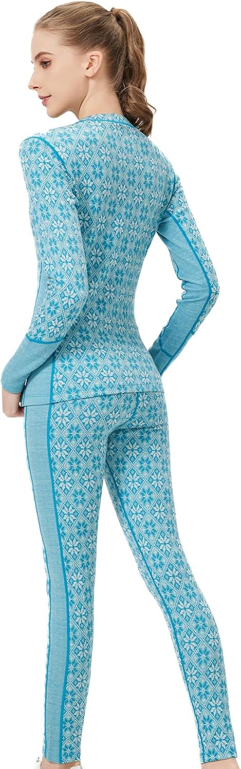 Merino Wool Base Layer Set for Women 100% Merino Wool Thermal Underwear Set - Image 6
