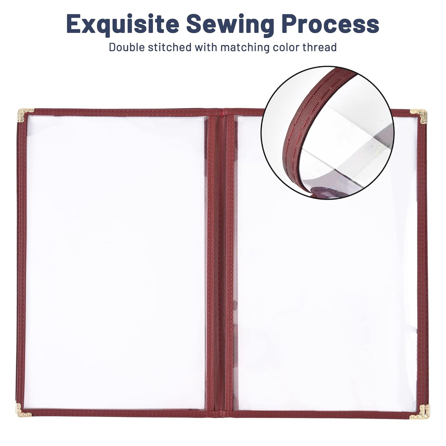 WeChef 30 Pack Restaurant Menu Covers Red 8.5x14" Double Stitched 2 Pages 4 Views PVC Transparent Restaurant Menu Holder Book Cafe Hotel Bar Burgundy