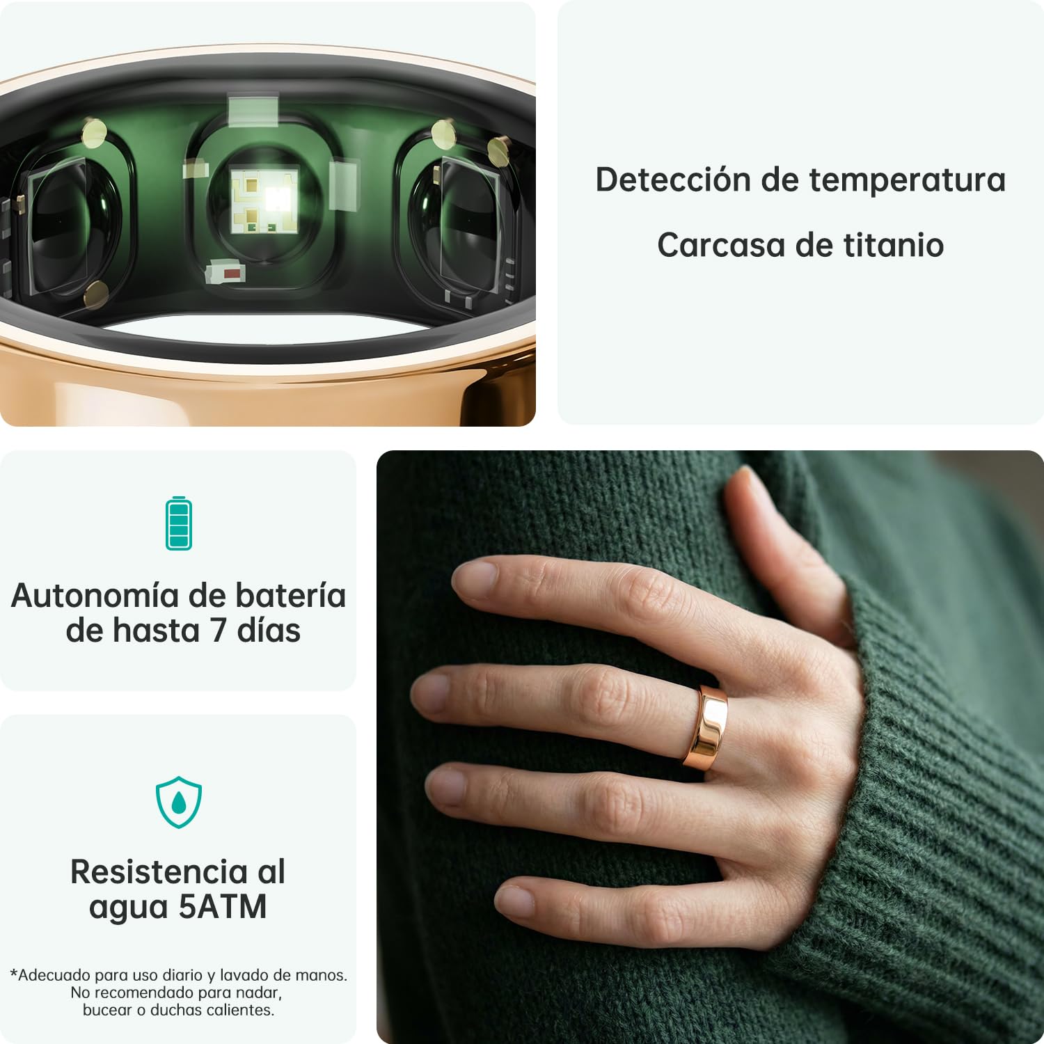 opove O Ring Anillo Inteligente, Smart Ring con Monitorea el sueño, la frecuencia cardíaca y el estrés y Calorías | sin suscripción | 8-12 días de autonomía | Compatible iOS & Android, Oro Rosa-8