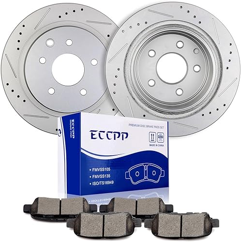 ECCPP Juego de 2 rotores de freno traseros y 4 pastillas de freno de cerámica para Nissan Leaf 2011-2017, 2008-2017 para Nissan Rogue