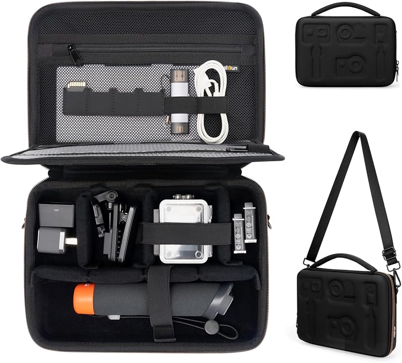 Action Camera Carrying Case for GoPro Hero/DJI Osmo Pocket 3/Action, Waterproof Carrying Case Shoulder Bag, Travel Case for Most Action Camera and Accessories