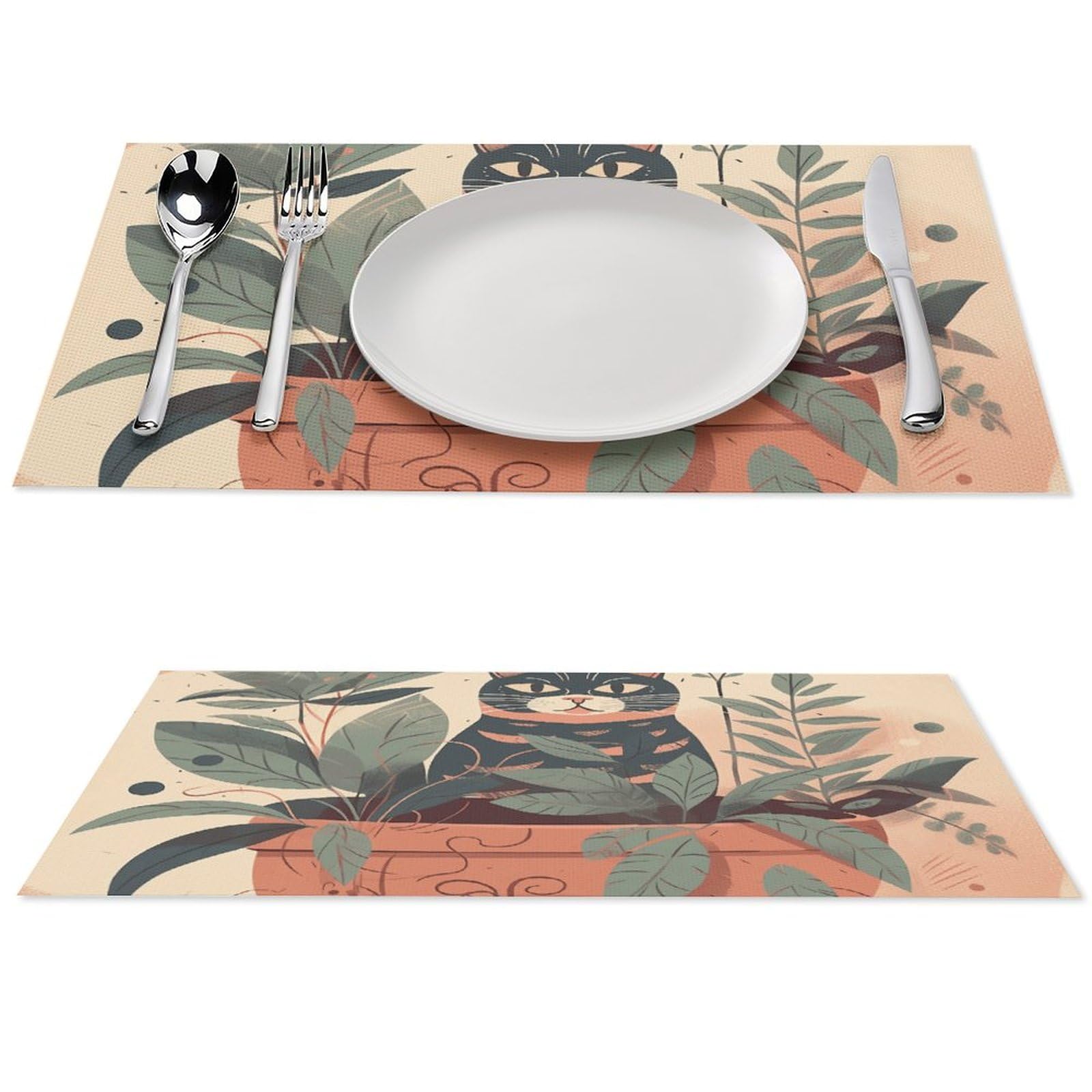 Set de table antidérapant en forme de plante et chat de qualité