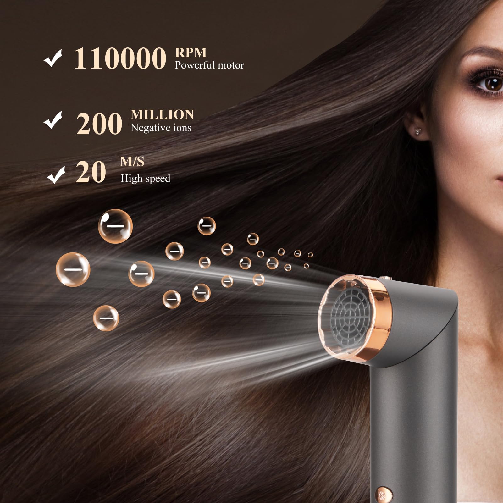 BESTBOMG Air Styler 6 en 1 Cepillo Secador De Pelo, Hairstyler 110000 RPM Cepillos de Aire Caliente, Moldeador Alisador, Cepillo Alisador Pelo, Rizadores Automáticos, Cepillo Redondo