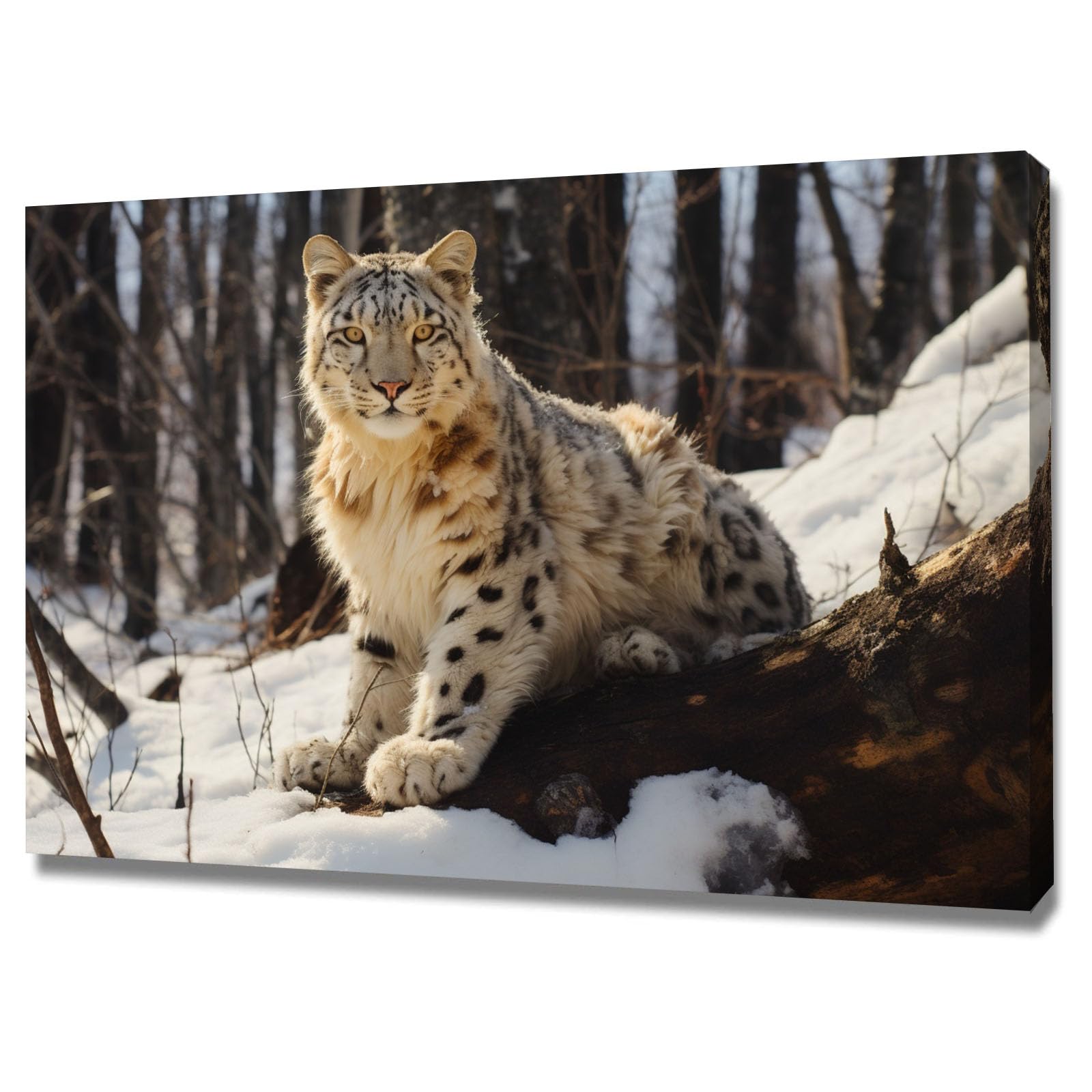 TERUEA Cartel Retro Impresión Arte Leopardo Nieve Realista Bosque Nevado Fauna Cuadros Decoracion Salon Cuarto de baño Aseo WC（White-60x90cm Enmarcado