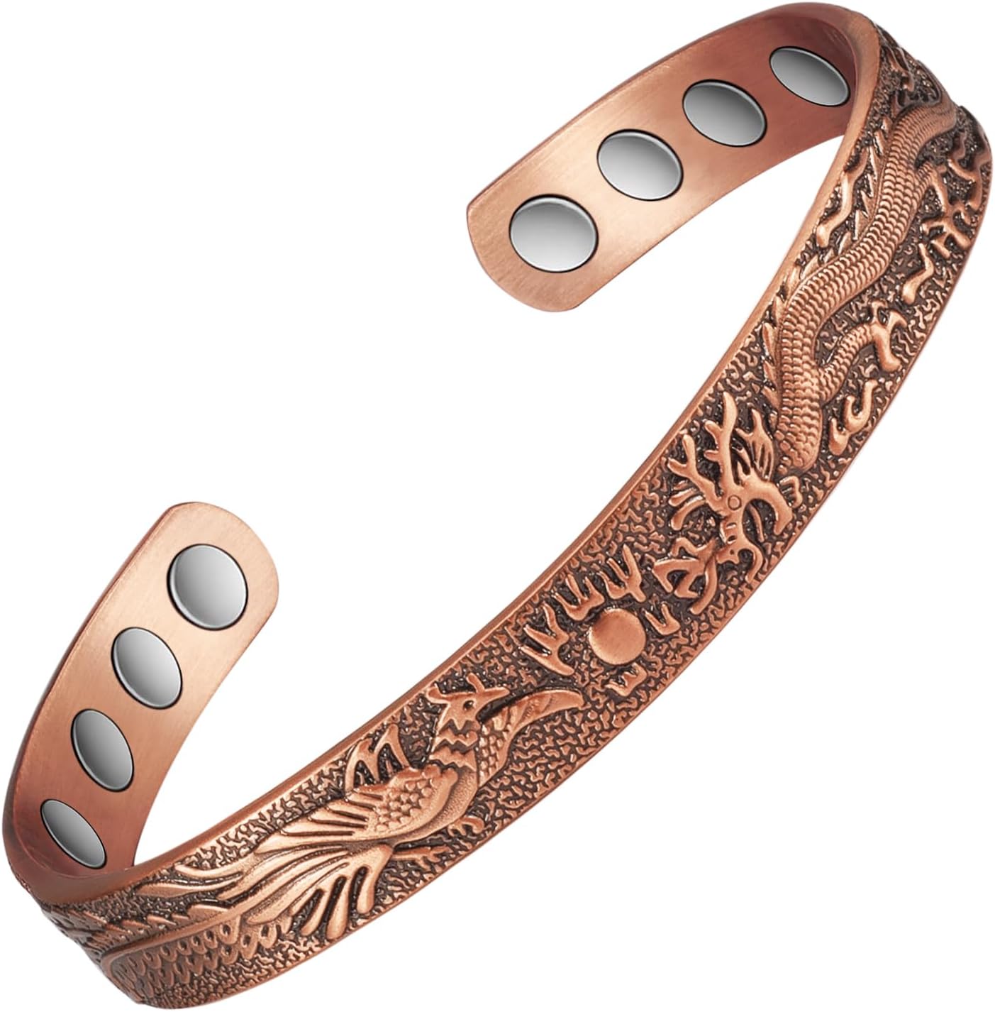 Copper Bracelets for Women, Dragon and Phoenix Adjustable Magnetic Bracelet, Healthy Jewelry Gift (CPB-0036SGA)
