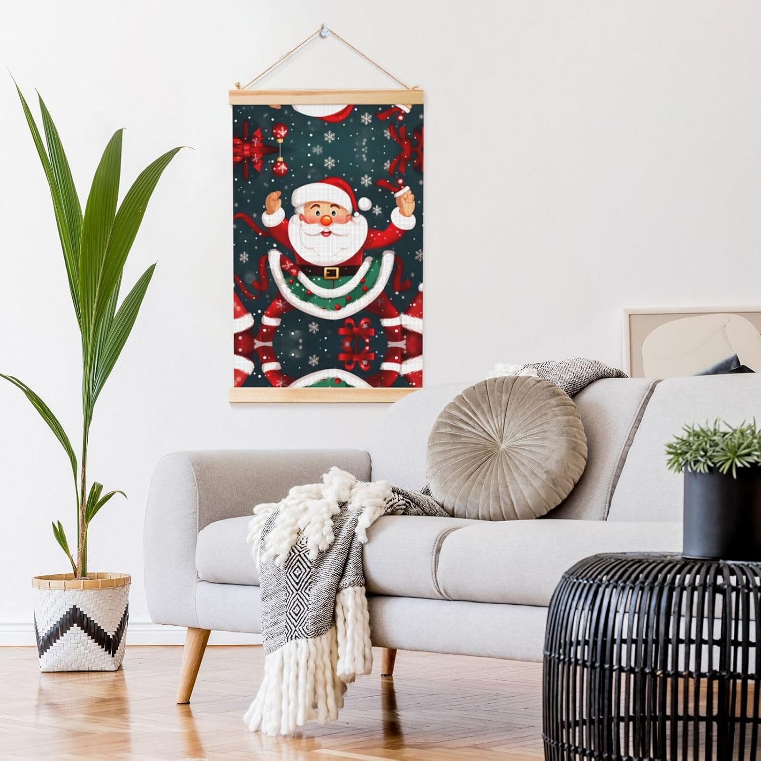 Merry Christmas Santa Claus Print Poster Hanger,Hanging Poster, Poster Frame,Wood Poster Hanger, For Wall Hanging
