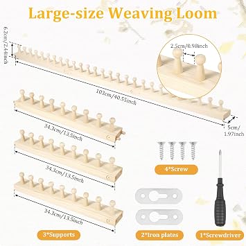 ZEJEXXB 40.5Inch Chunky Blanket Looms Wooden Blanket Looms Frame Beginner Friendly Wooden Peg Frame Portable Hand Knitting Kit Adjustable Size for Beginner Women Men Youth Teens