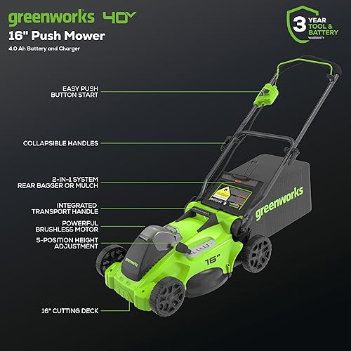 Miniatura 2 de Greenworks Cortacésped inalámbrico sin escobillas de 40 V y 16 pulgadas + soplador (350 CFM), batería de 4.0Ah y cargador incluidos (más de 75