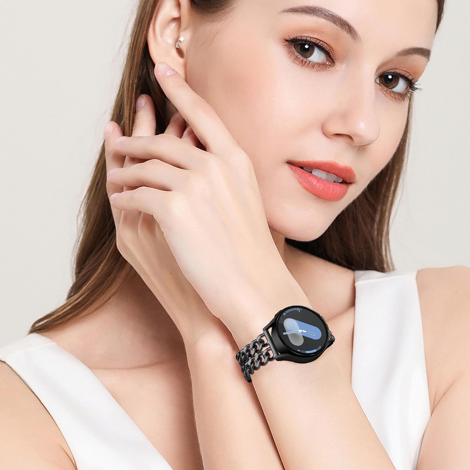 Compatible with Dressy Designer Samsung Galaxy Watch 6/5/4 band for Women Men, 2Pcs Adjustable Samsung Watch Bands for Galaxy Watch 6 Classic/5 Pro/4 Classic/3/Active 2 band(Black)